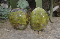 Polished Green Opal Standing Free Forms x 2 From Antsirabe, Madagascar