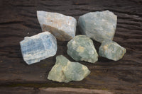 Natural Blue Aquamarine Cobbed Specimens x 6 From Angola