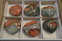 Polished Polychrome Jasper Hearts x 6 From Mahajanga, Madagascar