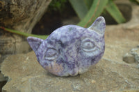 Polished Lepidolite Cat Face Carvings x 4 From Zimbabwe