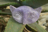 Polished Lepidolite Cat Face Carvings x 4 From Zimbabwe