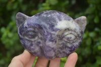 Polished Lepidolite Cat Face Carvings x 4 From Zimbabwe