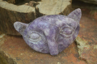 Polished Lepidolite Cat Face Carvings x 4 From Zimbabwe