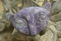 Polished Lepidolite Cat Face Carvings x 4 From Zimbabwe