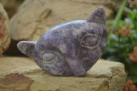 Polished Lepidolite Cat Face Carvings x 4 From Zimbabwe