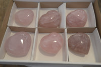 Polished Pink Rose Quartz Gemstone Hearts x 6 From Madagascar