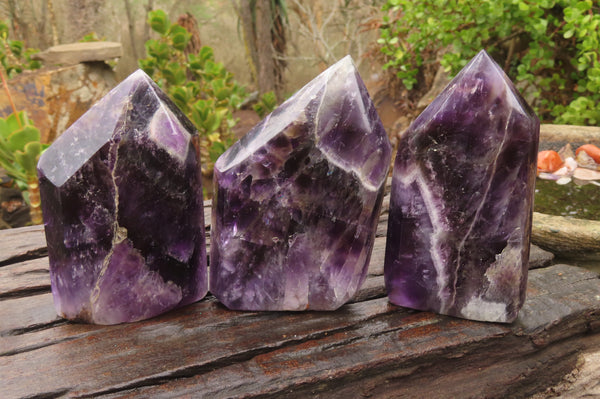 Polished Chevron Amethyst Points x 3 From Zambia