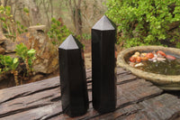 Polished Black Basalt Points -Prisms x 6 From Madagascar