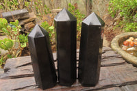 Polished Black Basalt Points -Prisms x 6 From Madagascar