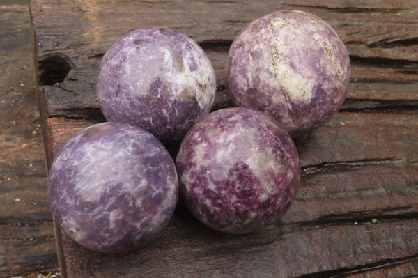 Polished Lepidolite Spheres x 4 From Ambatondrazaka, Madagascar