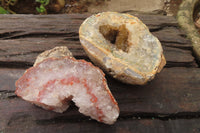 Natural Unusual Red Zululand Agate and Amethyst Geodes x 5 From South Africa