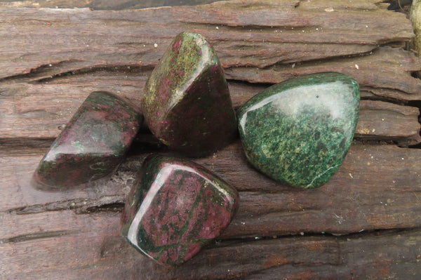 Polished Rare Ruby Corundum & Green Verdite Free Forms x 4 From Zimbabwe