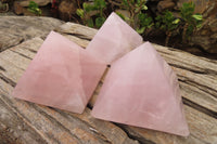 Polished Rose Quartz Pyramids x 3 From Madagascar