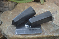 Polished Black Basalt Point-Prisms x 6 From Antsirabe, Madagascar