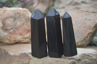 Polished Black Basalt Point-Prisms x 6 From Antsirabe, Madagascar