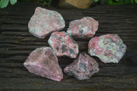 Natural Rhodonite Cobbed Specimens x 6 From Zimbabwe