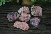 Natural Rhodonite Cobbed Specimens x 6 From Zimbabwe