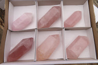 Polished Double Terminated Rose Quartz Points x 6 From Madagascar