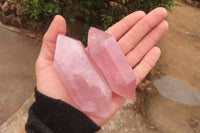 Polished Double Terminated Rose Quartz Points x 6 From Madagascar