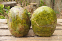 Polished Green Opal Standing Free Forms x 6 From Antsirabe, Madagascar