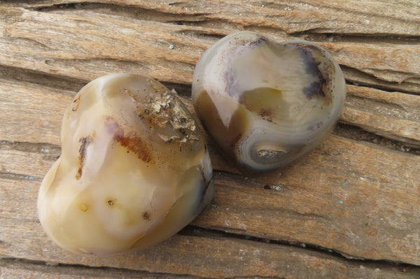 Polished Banded Agate Hearts x 6 From Madagascar