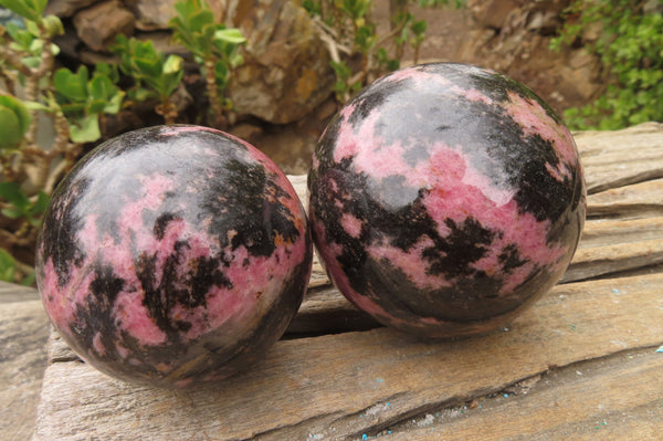 Polished Rhodonite Sphere-Ball x 2 From Ambindavato, Madagascar