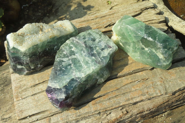 Natural Watermelon Fluorite Cobbed Specimens x 3 From Uis, Namibia