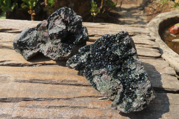 Natural Libethenite Crystals On Dolomite Matrix Specimens x 2 From Shituru, Congo