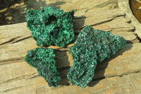 Natural Silky Malachite Specimens x 3 From Congo