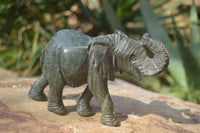 Polished Serpentine Elephant Carvings x 2 From Zimbabwe