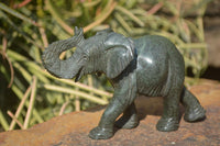 Polished Serpentine Elephant Carvings x 2 From Zimbabwe