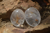 Polished Rock Crystal & Girasol Quartz Palm Stones x 14 From Madagascar