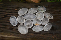 Polished Rock Crystal & Girasol Quartz Palm Stones x 14 From Madagascar