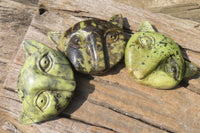 Polished Leopard Stone Cat Face Carvings x 3 From Zimbabwe