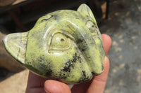 Polished Leopard Stone Cat Face Carvings x 3 From Zimbabwe