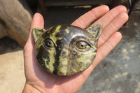 Polished Leopard Stone Cat Face Carvings x 3 From Zimbabwe