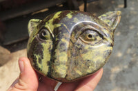 Polished Leopard Stone Cat Face Carvings x 3 From Zimbabwe