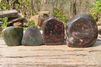 Polished Ruby Corundum In Chrome Verdite Standing Free Forms x 4 From Zimbabwe