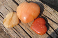 Polished Orange Twist Calcite Gemstone Hearts x 3 From Madagascar