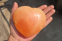 Polished Orange Twist Calcite Gemstone Hearts x 3 From Madagascar