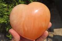 Polished Orange Twist Calcite Gemstone Hearts x 3 From Madagascar