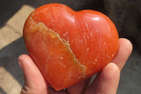 Polished Orange Twist Calcite Gemstone Hearts x 3 From Madagascar