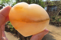 Polished Orange Twist Calcite Gemstone Hearts x 3 From Madagascar