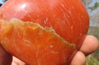 Polished Orange Twist Calcite Gemstone Hearts x 3 From Madagascar