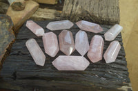 Polished Double Terminated Rose Quartz Points x 12 From Madagascar