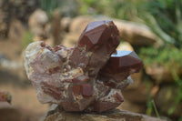 Natural Red Hematoid Quartz Clusters x 3 From Karoi, Zimbabwe