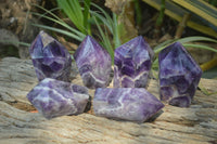 Polished Chevron Amethyst Points x 6 From Zambia