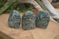 Polished Emerald Chamesite In Matrix Standing Free Forms x 3 From Mutoko, Zimbabwe