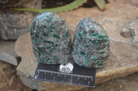 Polished Emerald Chamesite In Matrix Standing Free Forms x 3 From Mutoko, Zimbabwe