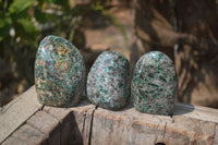 Polished Emerald Chamesite In Matrix Standing Free Forms x 3 From Mutoko, Zimbabwe